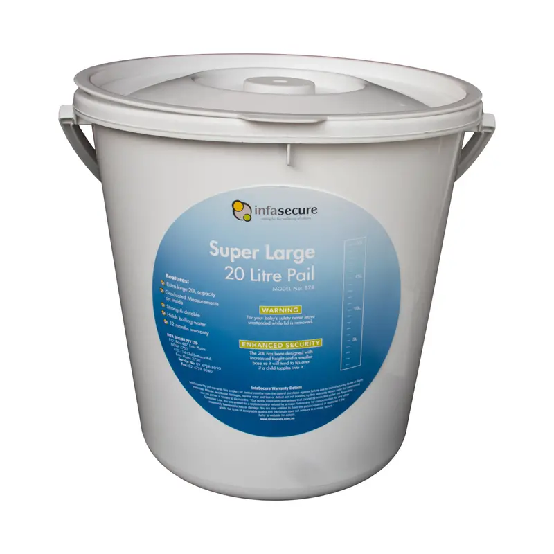 20-Litre White Plastic Bucket with Secure Snap-On Lid