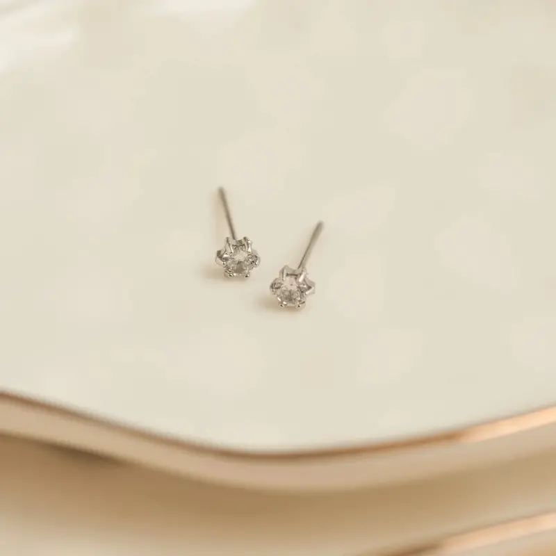 3mm Round Cubic Zirconia Silver Stud Earrings