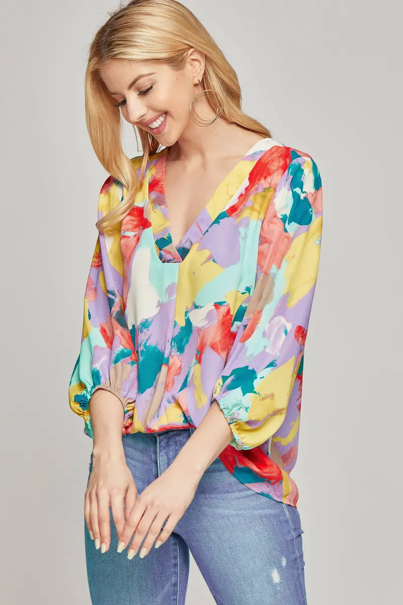Abstract-Print Blouse Top in Premium Comfort Fabric