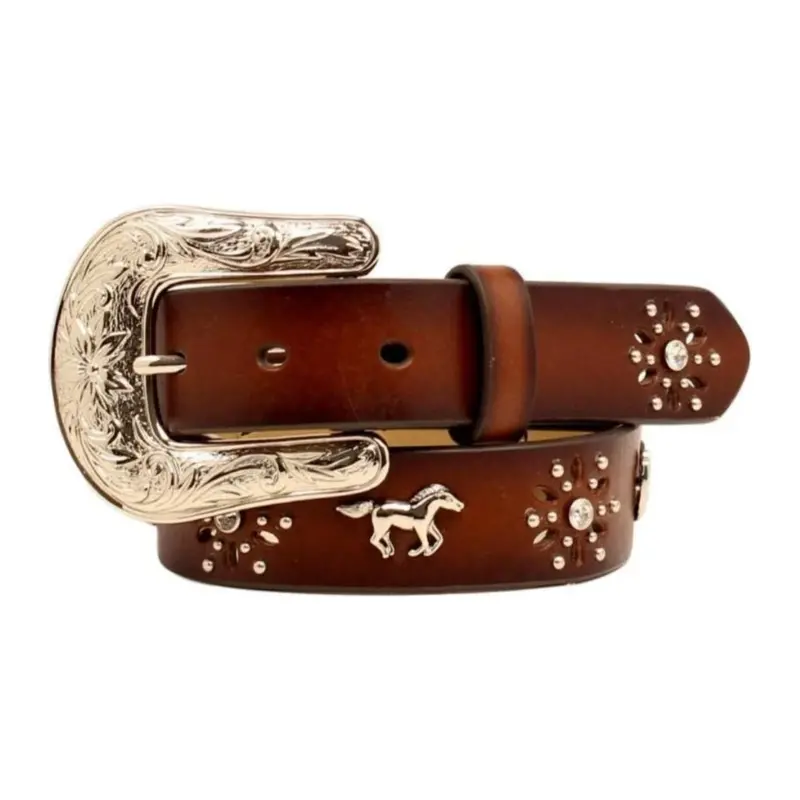 Ariat Kids’ Horse-Concho Belt with Rhinestone Flower Cutouts