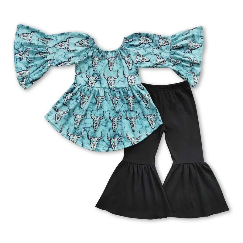 Aztec and Bull Skull Matching Tunic & Pant Set for Girls