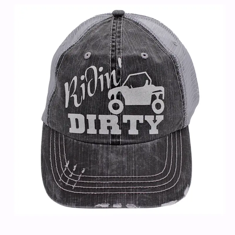 BHW ‘Ridin’ Dirty’ Distressed Glitter Cap for Women – Black and Grey Velcro Back