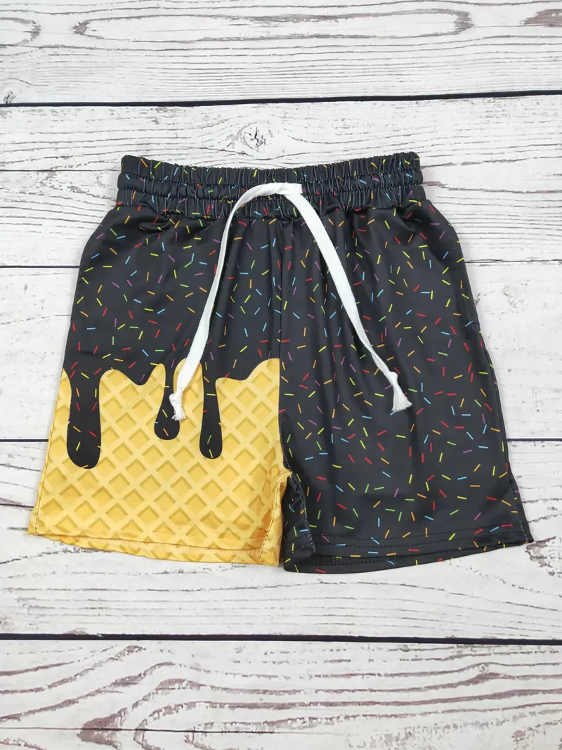 Black Ice Cream Drip Shorts for Kids