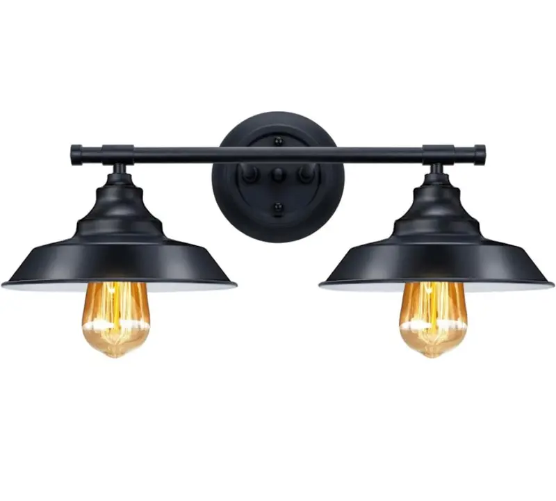 Black Two-Light Wall Sconce – Minimalist Bathroom Vanity Light