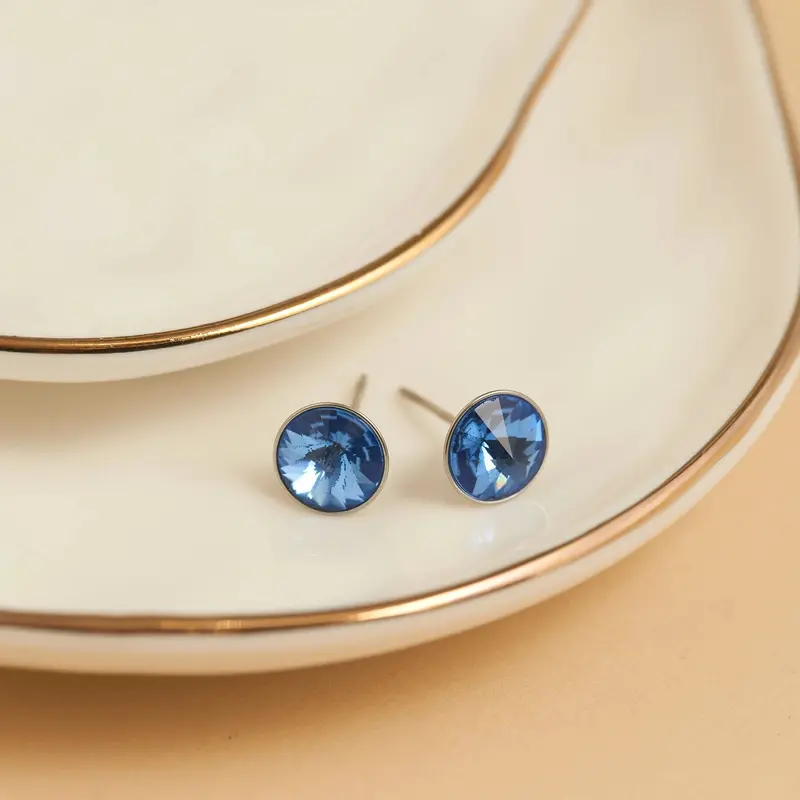 Blue Topaz Crystal Accent Stud Earrings