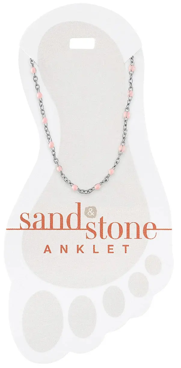 Blush Pink Beaded Anklet with Dainty Silver Chain — Sand & Stone
