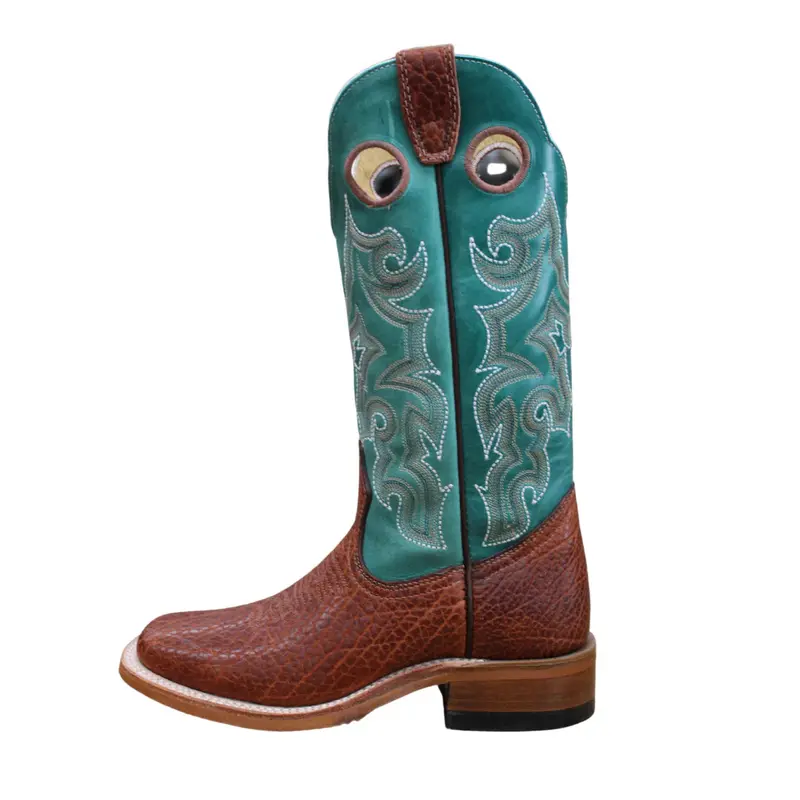 BOULET Women’s Tan-and-Turquoise Square-Toe Western Boots