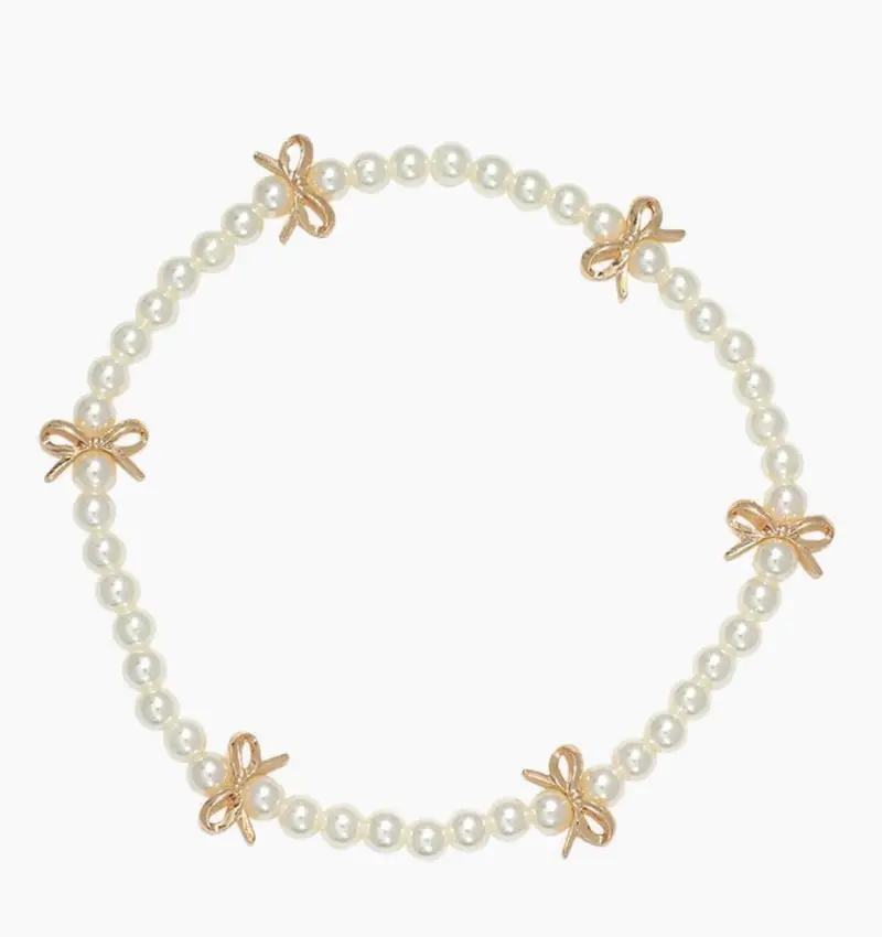 Bow and Pearl Stretch Bracelet – Girlish Elegance in Gold or Silver