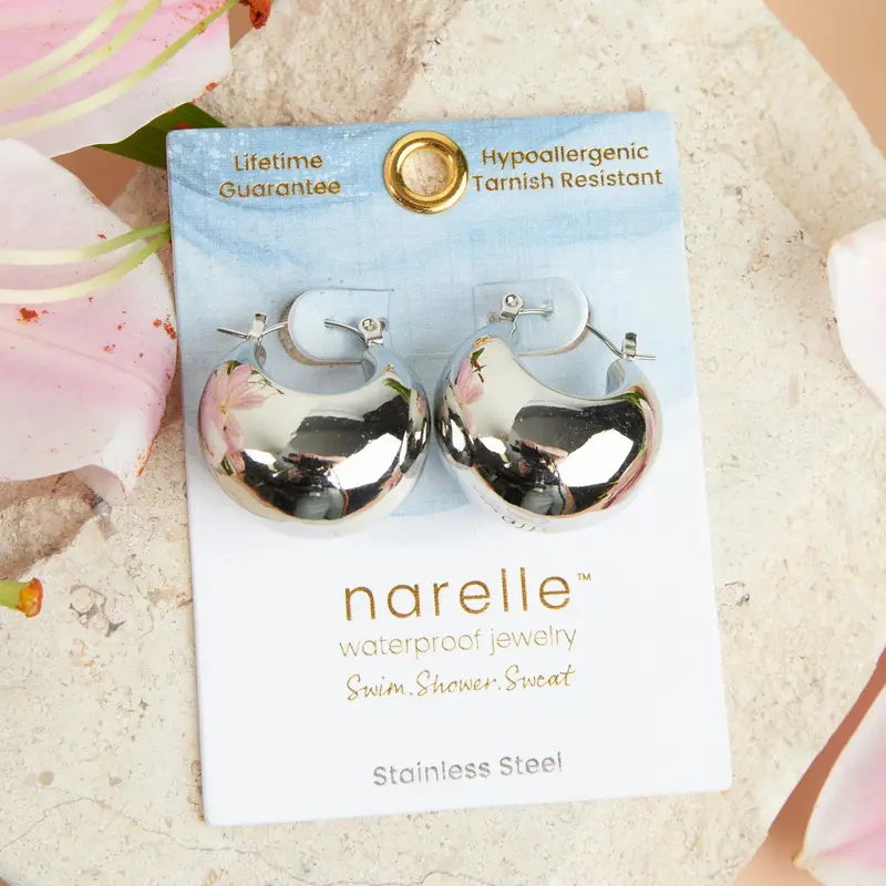 Bowl-Shape Silver Hoop Earrings with Pin Catch