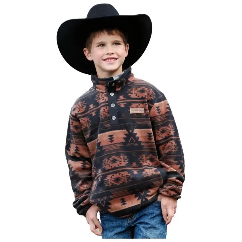 Boys Cinch Black Aztec Fleece Pullover — Cozy Polar Fleece Hoodie