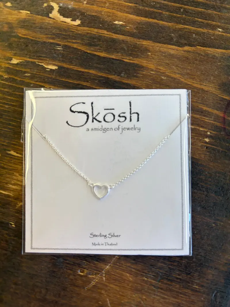 Brushed Silver Solid-Outline Heart Pendant