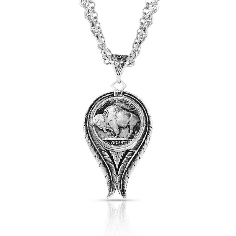Buffalo Spirit Feather Pendant Necklace – Handcrafted Tribal Jewelry