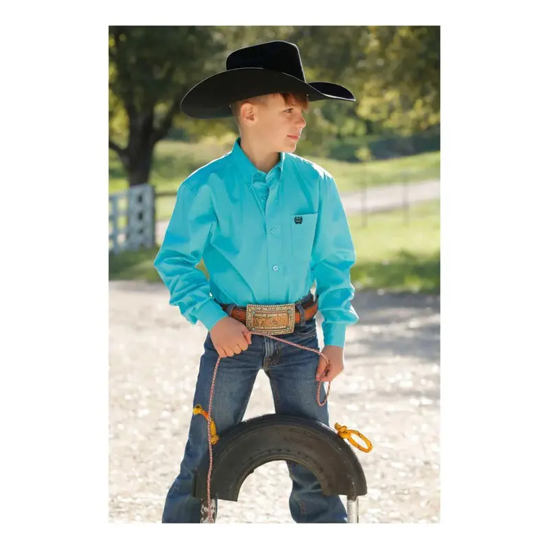 Cinch Boys’ Long-Sleeve Solid Turquoise Western Shirt