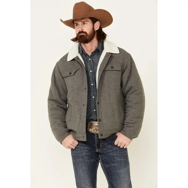 Cinch Grey Wool Trucker Jacket for Men – Snap-Front Design