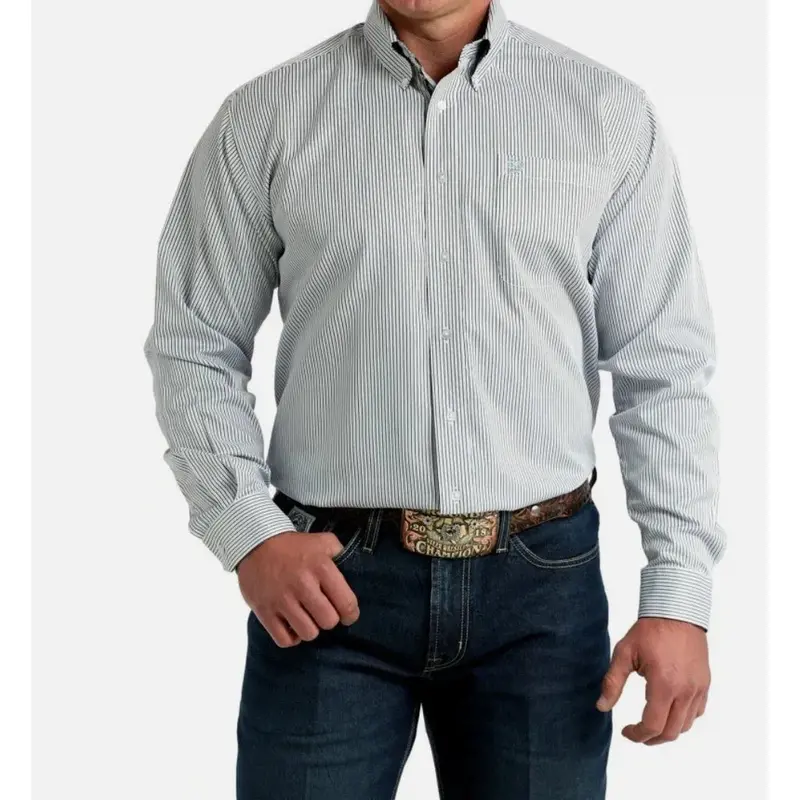 Cinch Men’s Blue-Striped Long-Sleeve Western Shirt – Tailored Fit, MTW1106003
