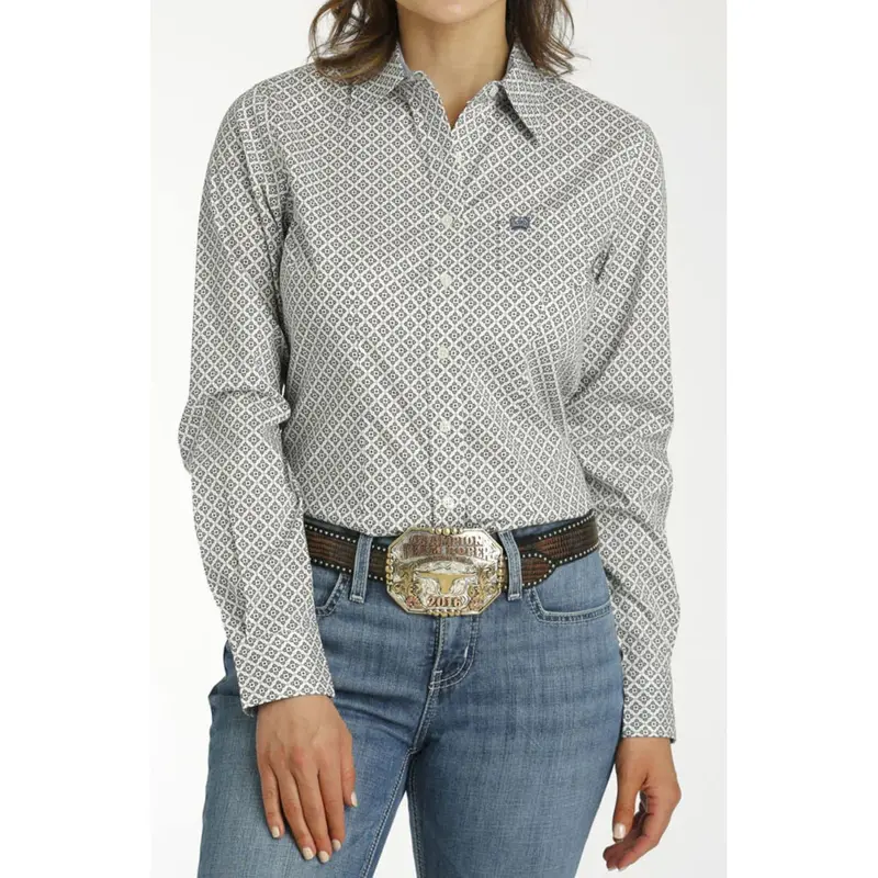 Cinch Women’s Cream-Print Long-Sleeve Western Button Shirt