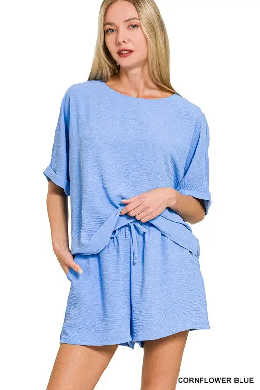 Cornflower Blue Airflow Matching Top and Shorts Set