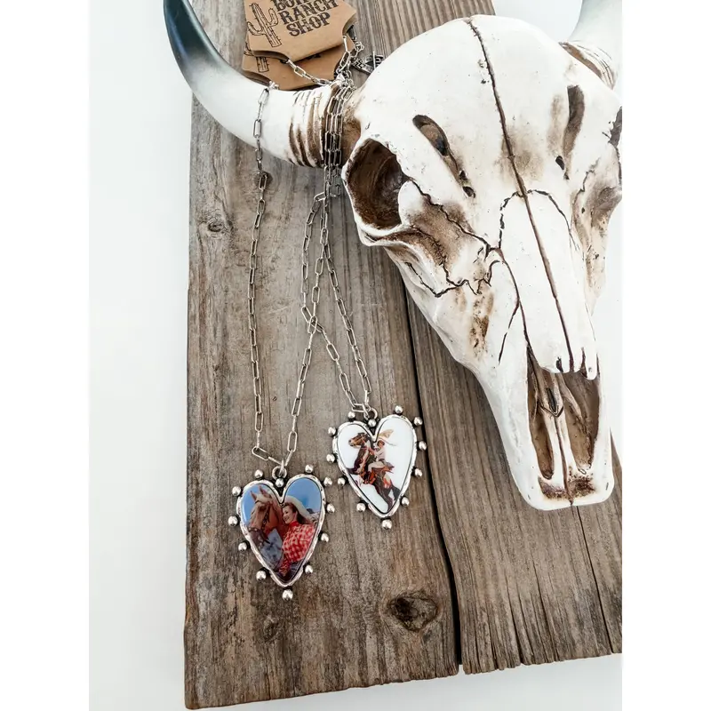 Cowgirl Photo Heart Keepsake Necklace – Customizable Western Pendant