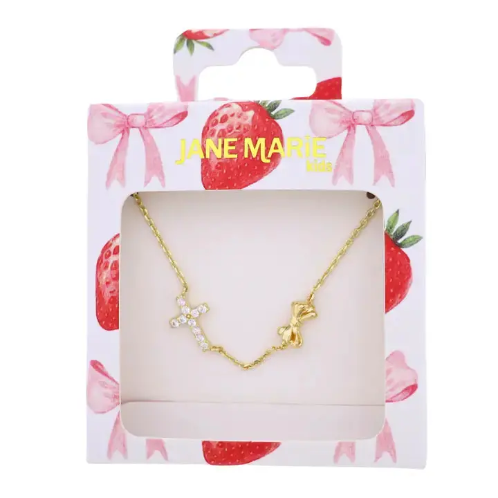 Crystal Cross Pendant Necklace Featuring Delicate Bow Detail