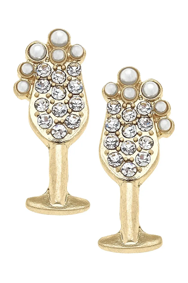 Crystal-Pave Champagne Flute Stud Earrings
