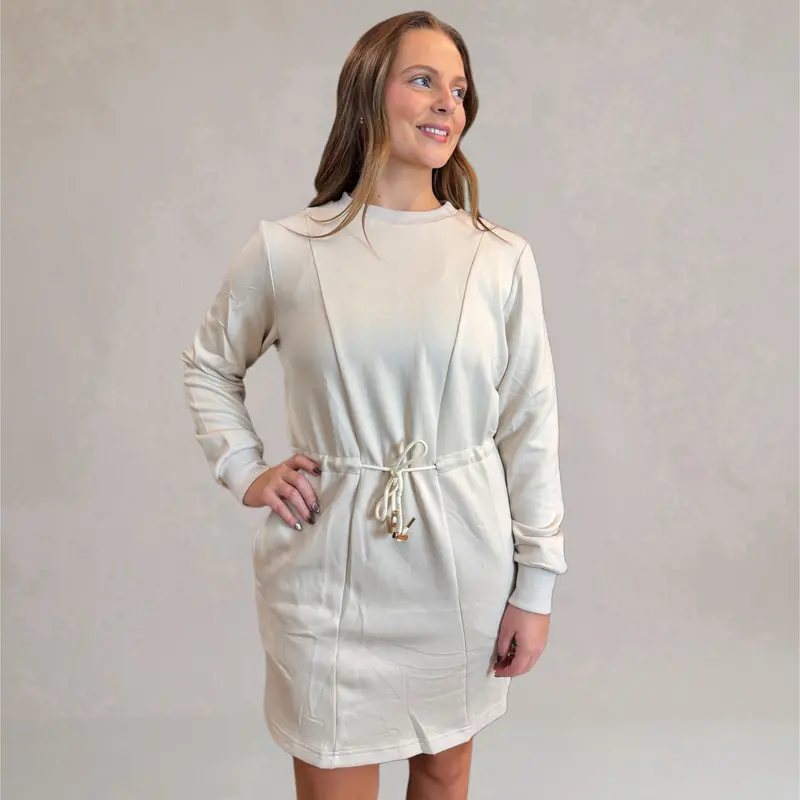 Ecru Butterfly Mini Dress – Neutral Tone Knit Silhouette