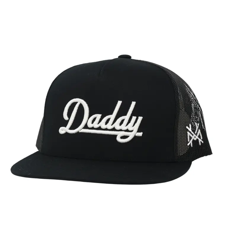 Flat Bill Black ‘Daddy’ Trucker Hat – Modern Minimalist Cap