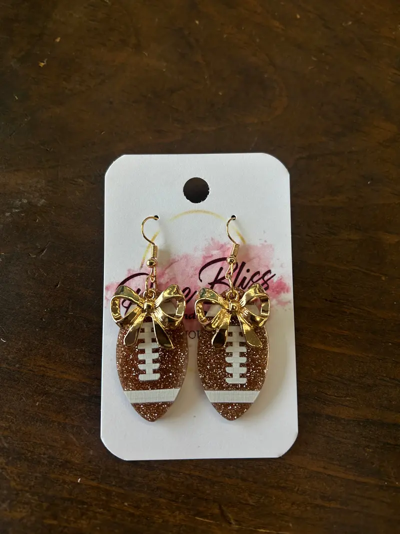 Football-Themed Bow-Shaped Stud Earrings