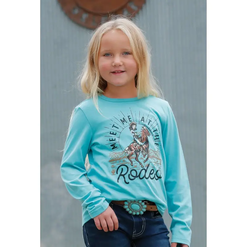 Girls’ Turquoise Long-Sleeve ‘Meet Me at the Rodeo’ T-Shirt