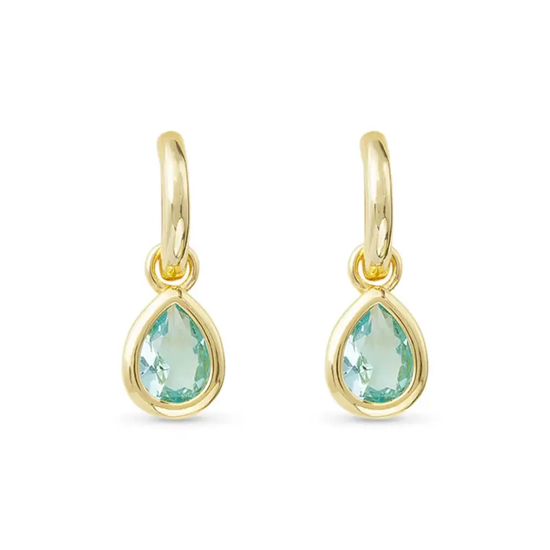 Gold Aquamarine Crystal Oval Earrings