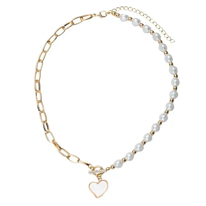 Gold Chain Necklace with Shell Heart Charm