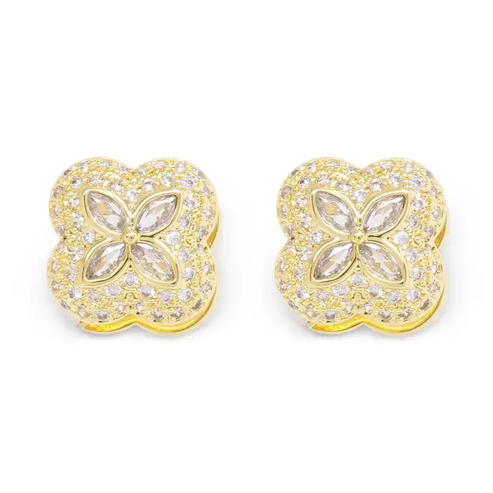 Gold Clover-Design Huggie Earrings