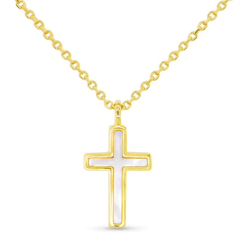 Gold-Plated Mother-of-Pearl Inset Cross Necklace