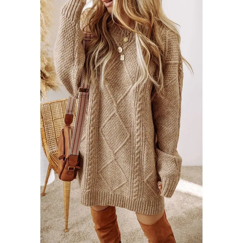 Graceful Cable-Knit Sweater Dress – Loose-Fit Knit Style