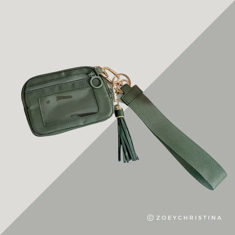 Green Tassel Zipper Wristlet Wallet