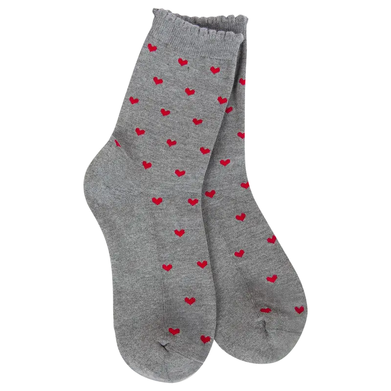 Grey and Red Heart-Print Cotton Socks for Children