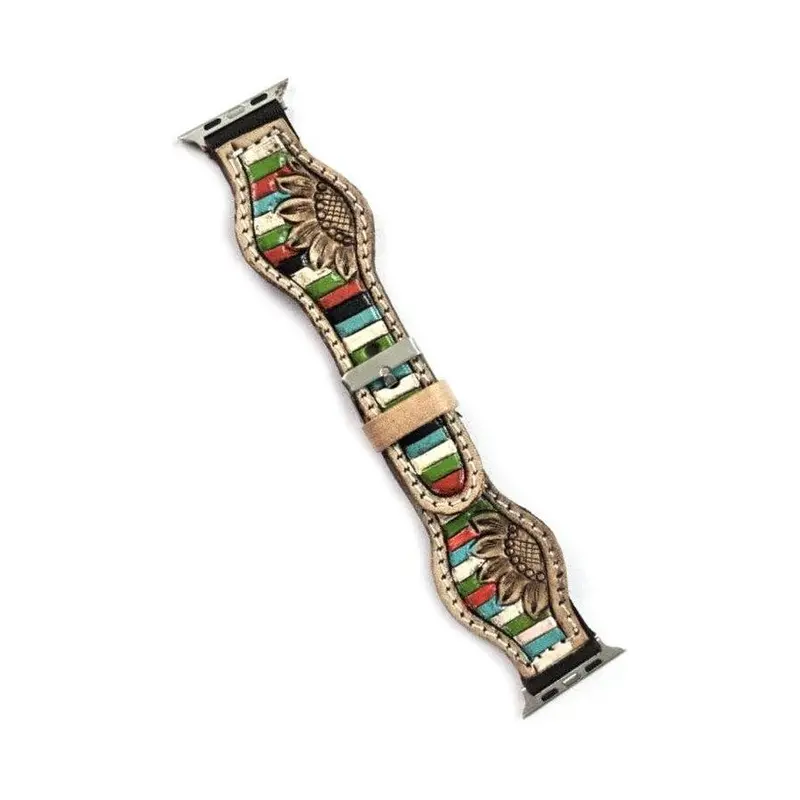 Hand-Tooled Leather Apple Watch Band – Western Design Strap