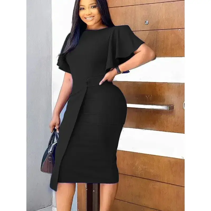 High-Waisted Lantern-Sleeve Midi Dress for Women