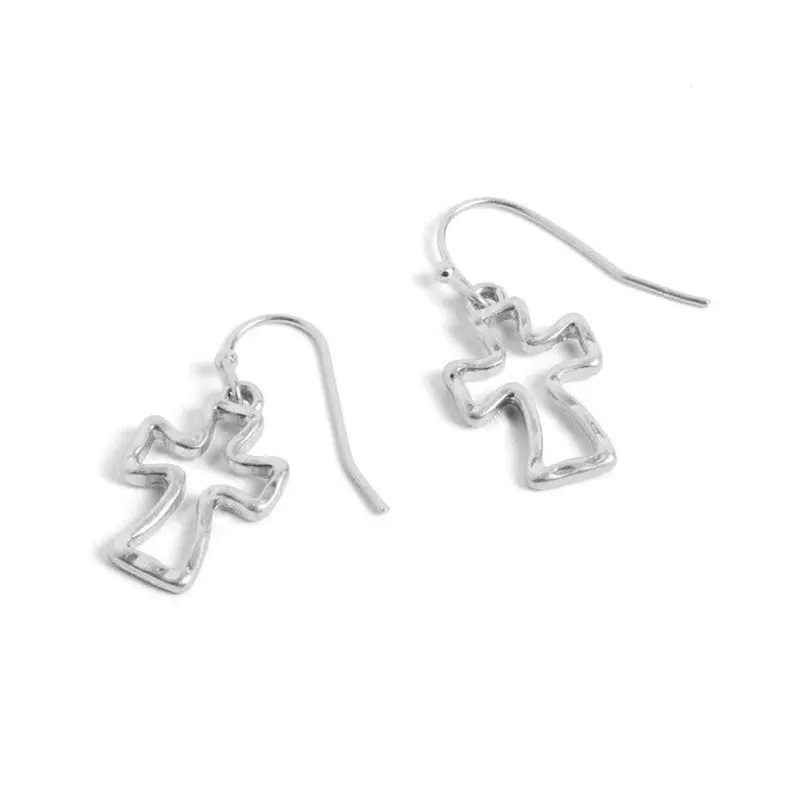 Hollow Cross Stud Earrings in Sterling Silver