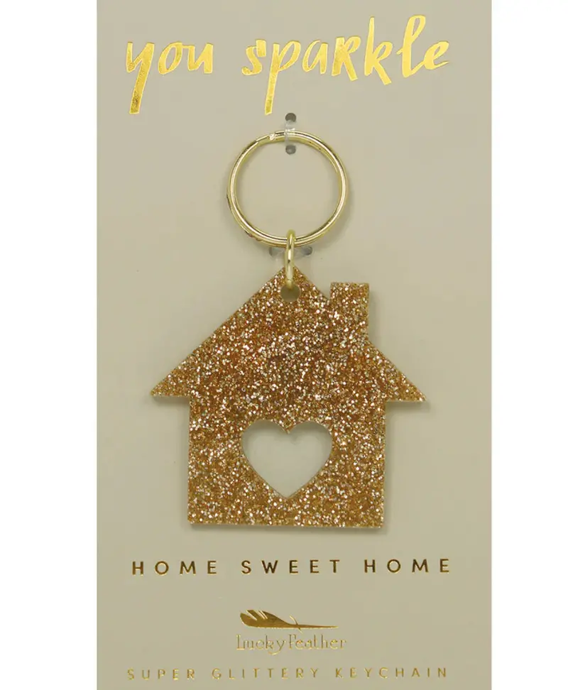 House-Shaped Gold Glitter Keychain
