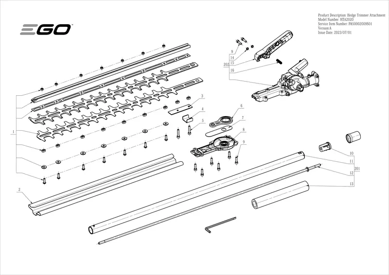 HTA2020 Hedge Trimmer Parts Exploded Diagram