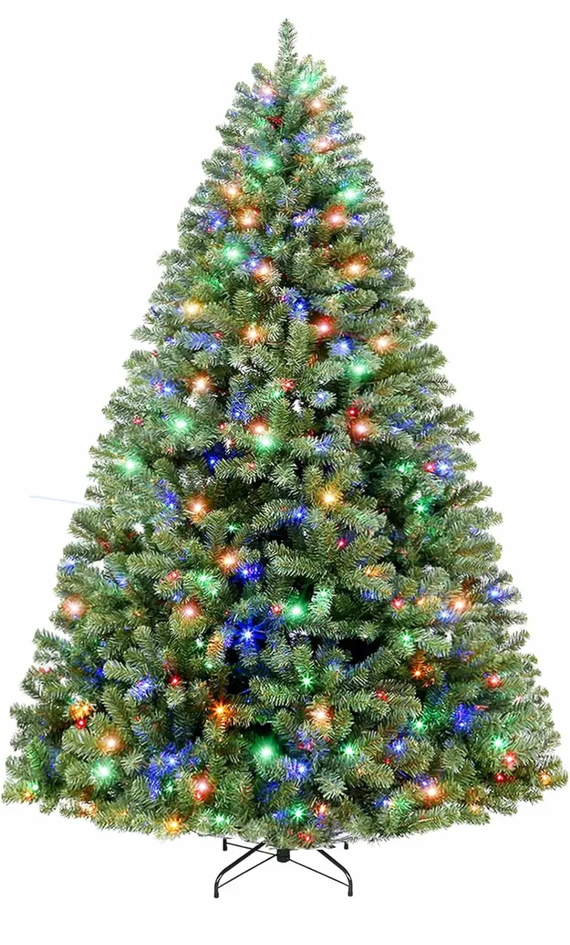 Hykolity 7.5-Foot Pre-Lit Artificial Christmas Tree – Hinged Branches