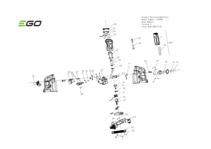 IF1600 Technical Diagram – Compact Air Inflator Parts Layout