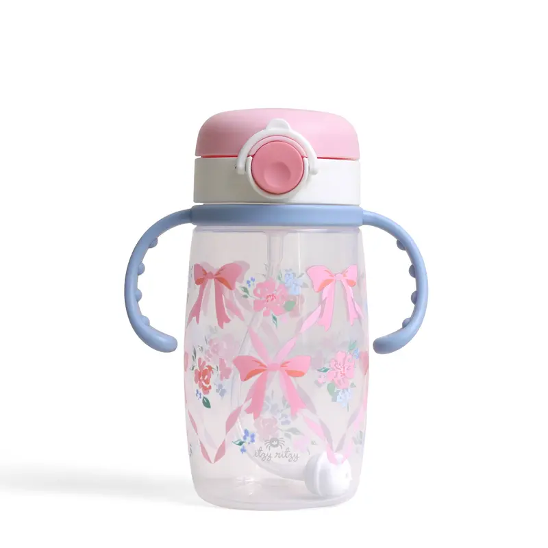 Itzy Sips™ Straw Cup with Snap-Close Lid – Ribbons & Roses Design