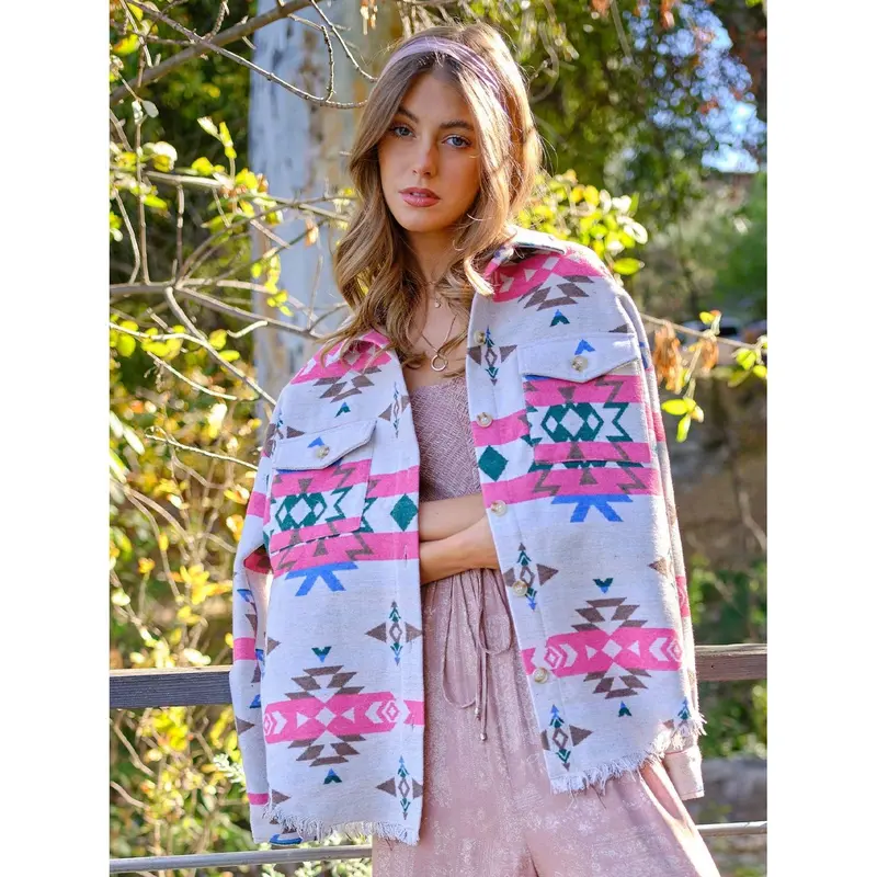 Jacquard Aztec Pattern Western Shirt Jacket – Style 32652J