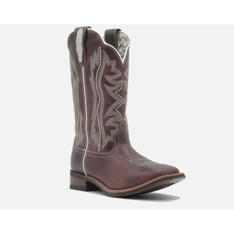 Laredo Willa Wine-Leather Square-Toe Women’s Western Boots (Style 5879)