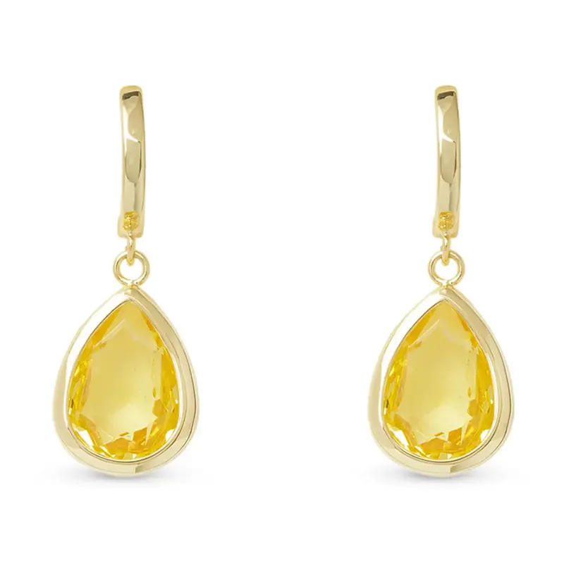 Large Gold Citrine Crystal Teardrop Earrings