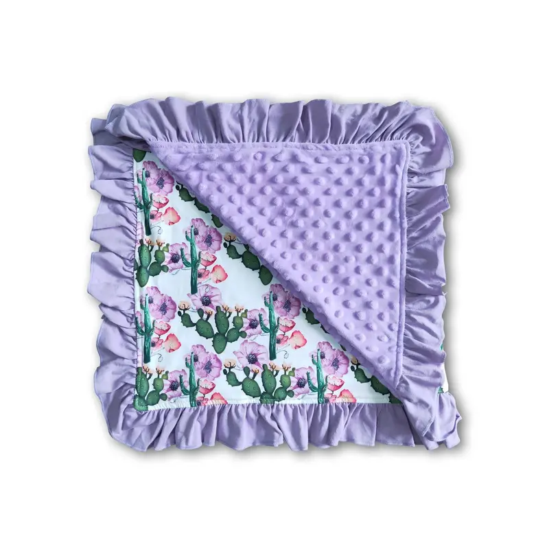 Lavender Minky Baby Blanket with Cactus & Floral Accents