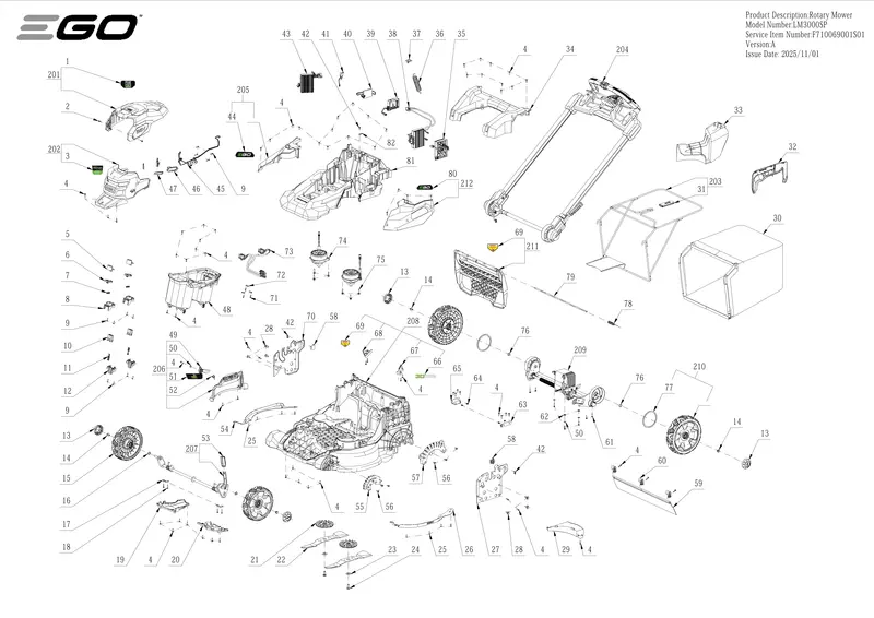 LM3000SP Assembly Diagram – EGO Self-Propelled Mower Schematic