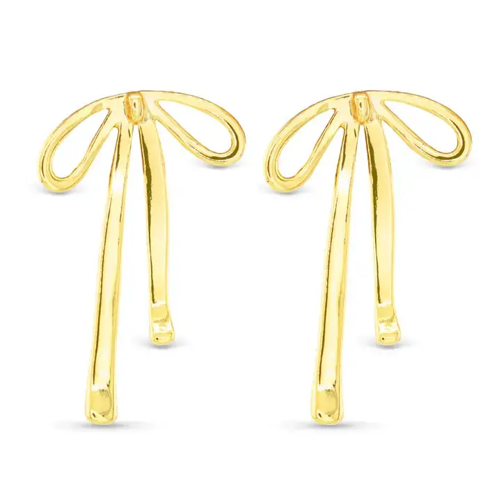 Long Gold Bow-Style Dangle Earrings