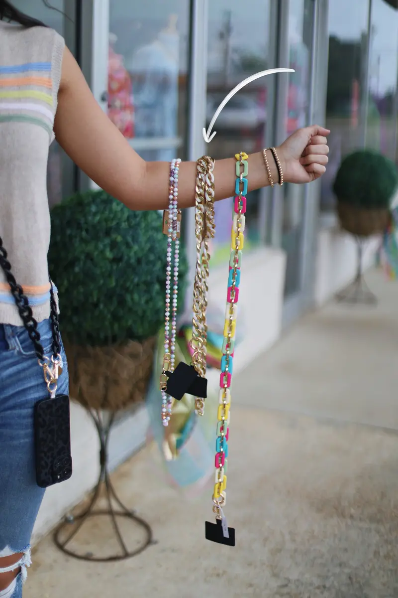 Marble and Gold Crossbody Phone Strap with Chain Accent